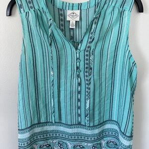 St. John's Bay Green and Gray Striped flowy Tank Size M